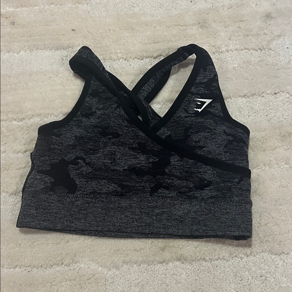 Gymshark Charcoal and Black Camo Sports Bra